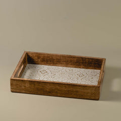 Araana Home Phulkari Gart Rectangular Tray with White Metal Sheet on Top