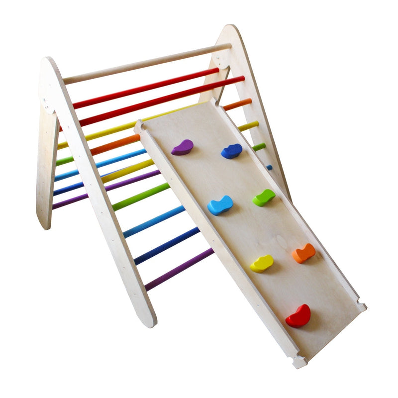 Shumee Wooden Rainbow Pikler Triangle + Slide and Climber