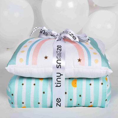 Tiny snooze organic pillow & bolsters- colorful rainbow