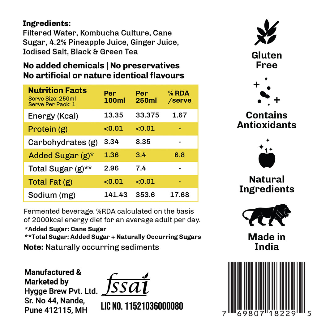 Umami Brew Pineapple Spice Sparkling Kombucha (Pack of 6)