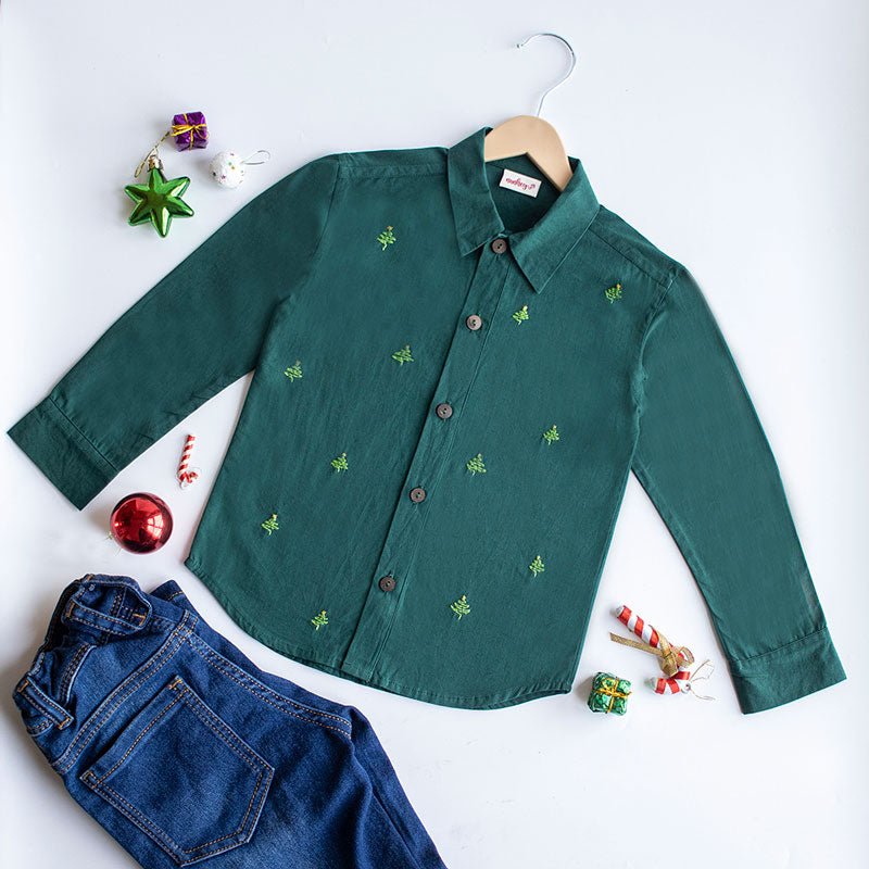 Pined Pine Trees Embroidered Formal Shirt - Suspire