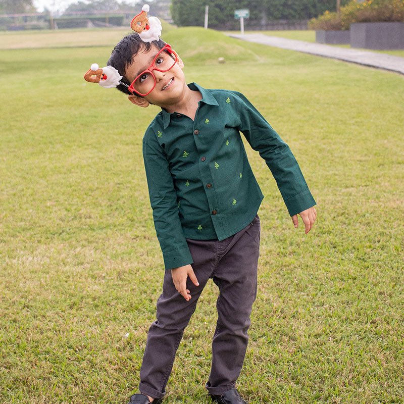 Pined Pine Trees Embroidered Formal Shirt - Suspire