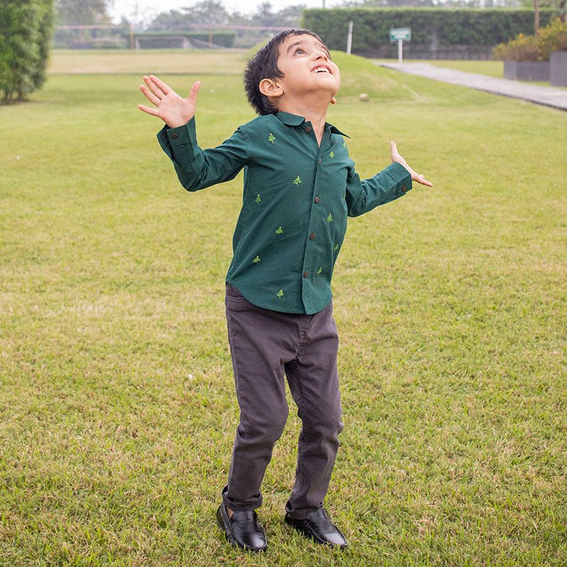 Pined Pine Trees Embroidered Formal Shirt - Suspire