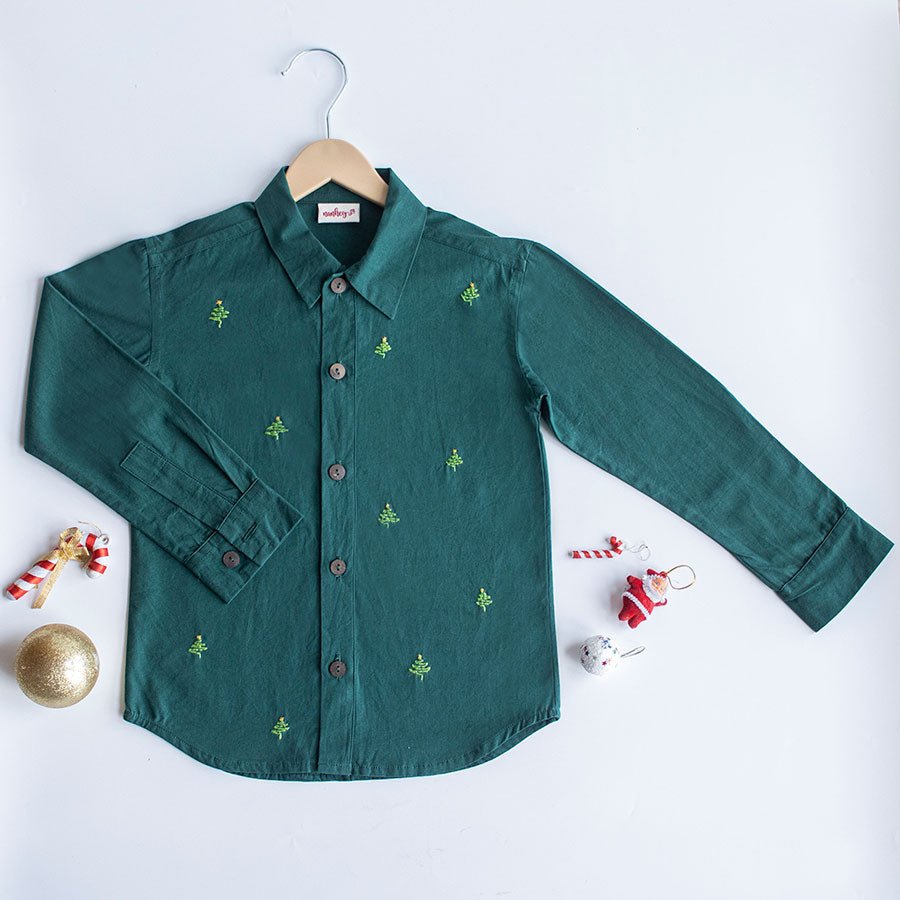 Pined Pine Trees Embroidered Formal Shirt - Suspire