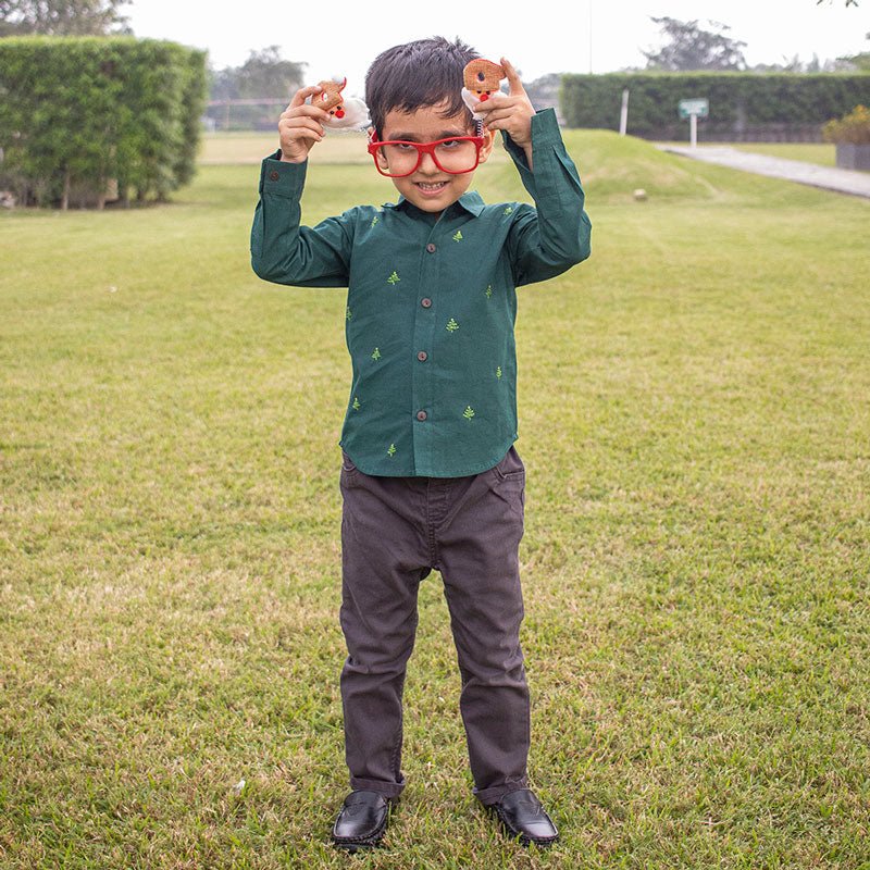 Pined Pine Trees Embroidered Formal Shirt - Suspire