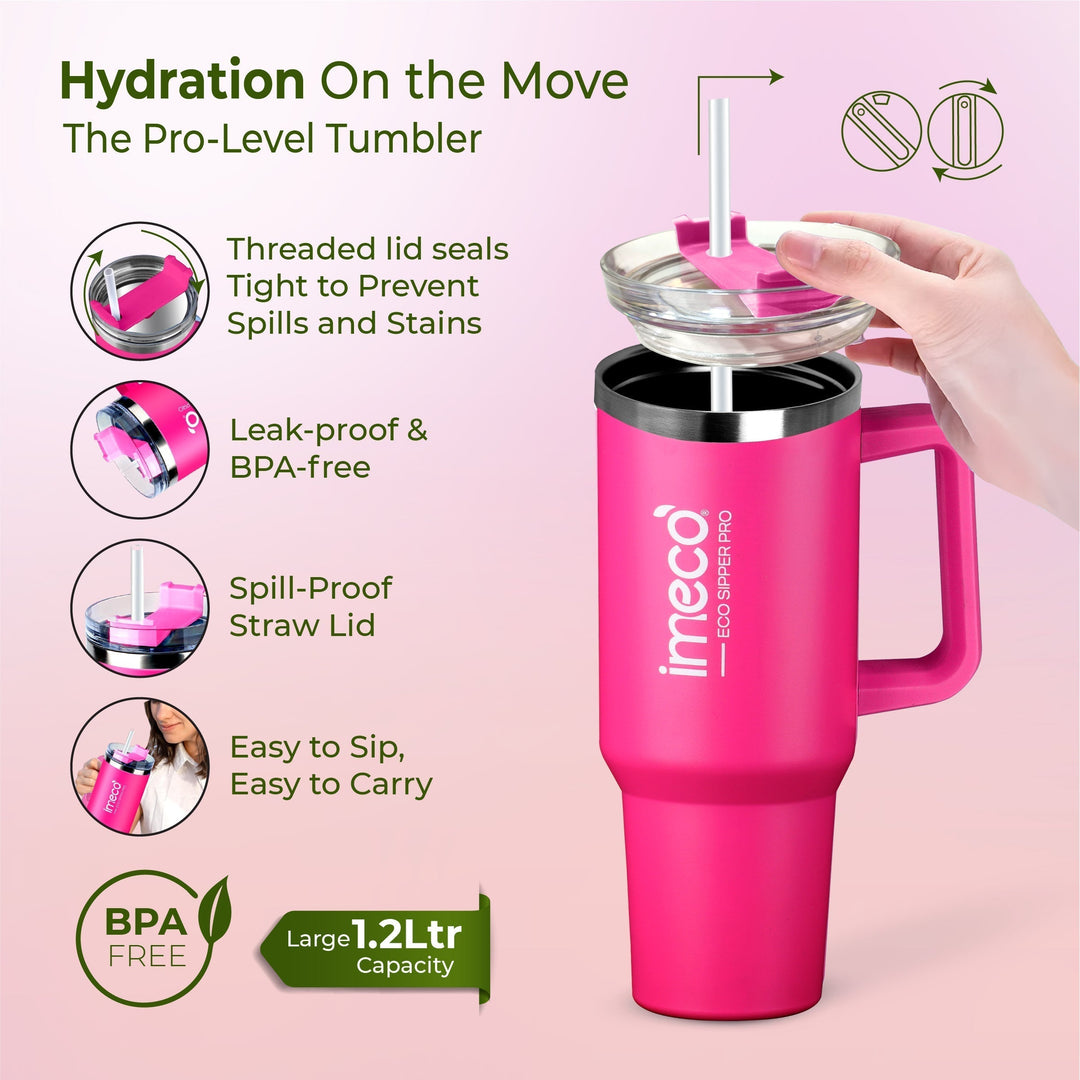 IMECO ECO-SIPPER PRO Insulated Stainless Steel Tumbler - Stylish Cup with Lid & Straw - Leak-Proof & BPA-Free - 1200 ml