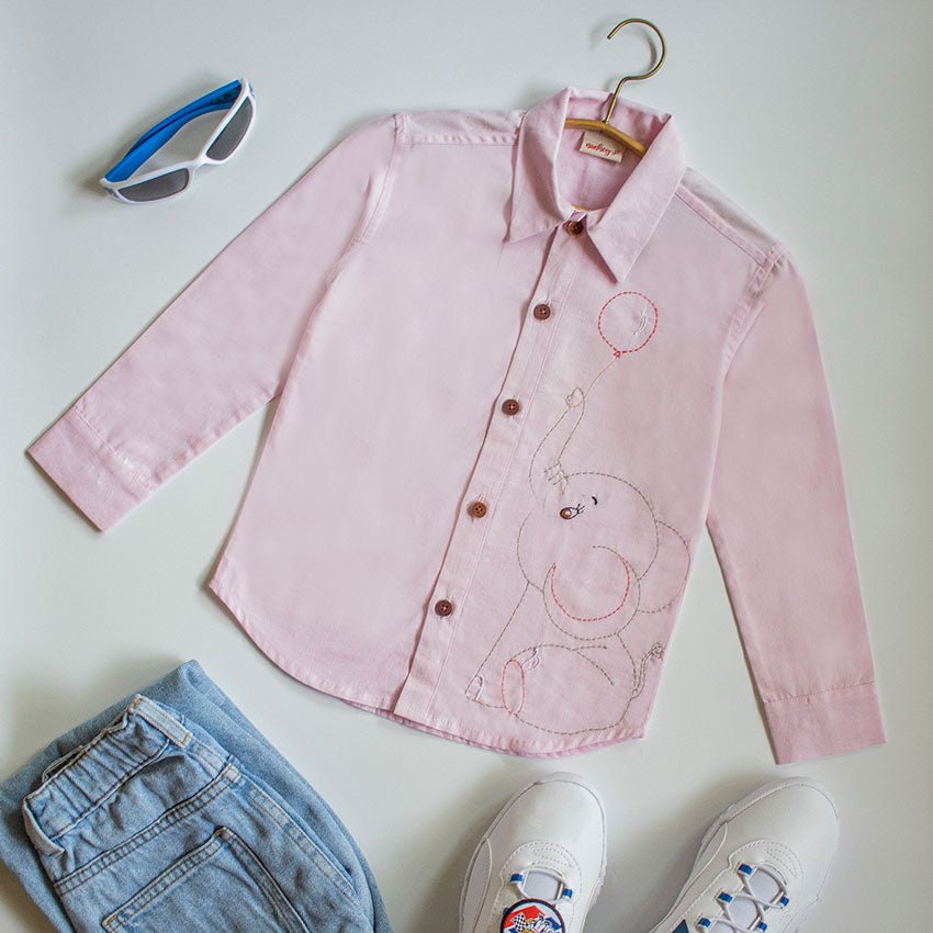Pinky Elephant Embroidered Formal Shirt - Suspire