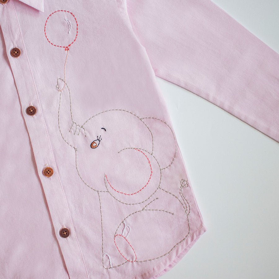 Pinky Elephant Embroidered Formal Shirt - Suspire