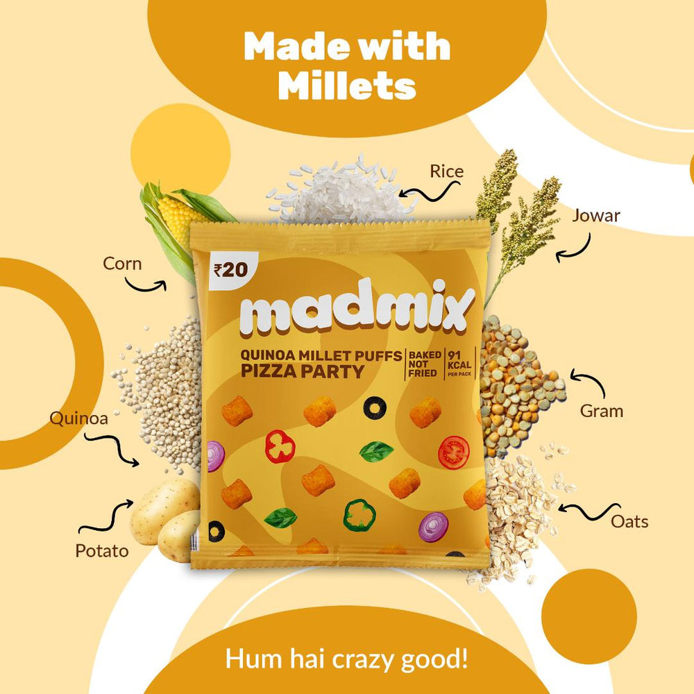 Madmix Quinoa Millet Puffs Pizza Party | Baked, Gluten-Free | 10 x 20 g