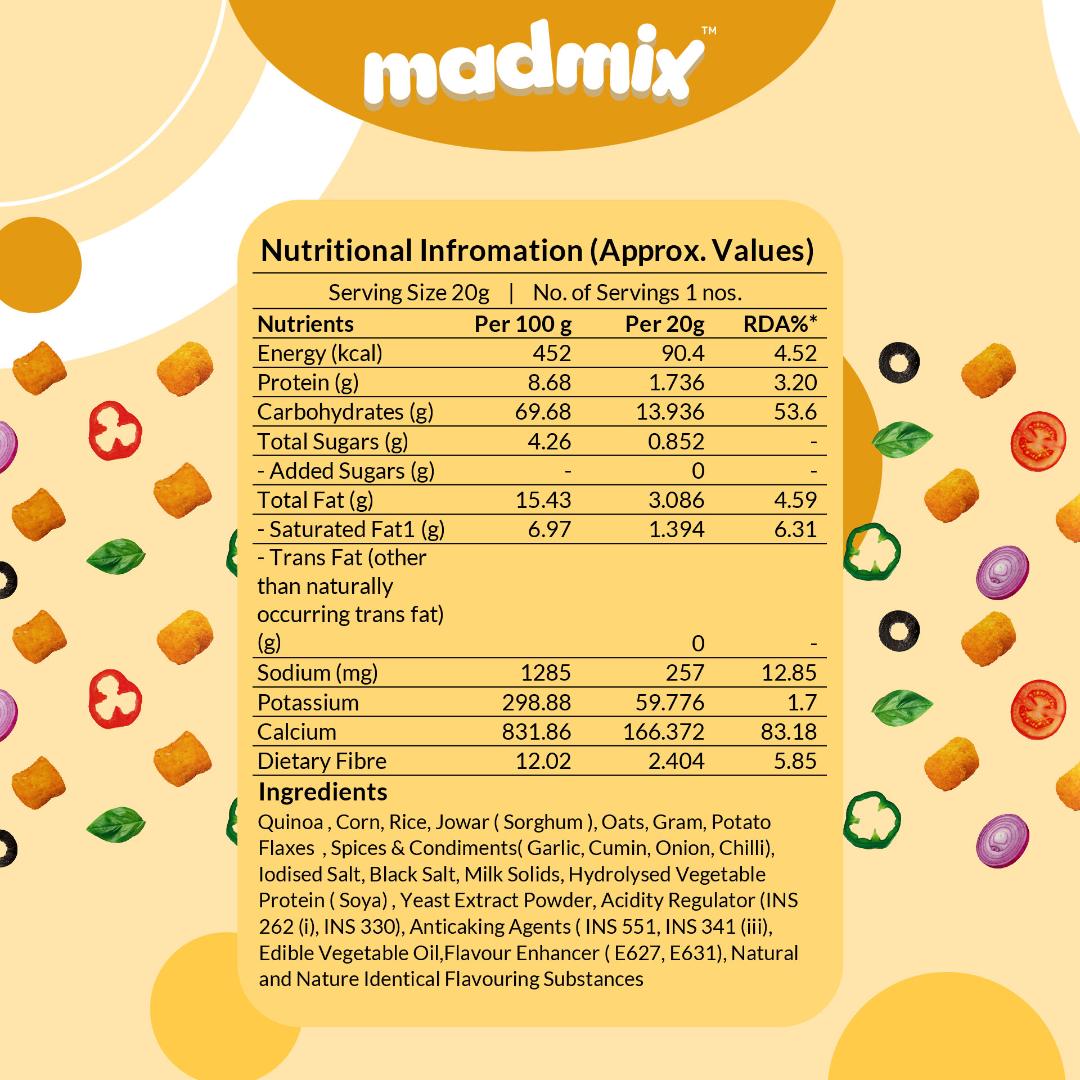 Madmix Quinoa Millet Puffs Pizza Party | Baked, Gluten-Free | 10 x 20 g