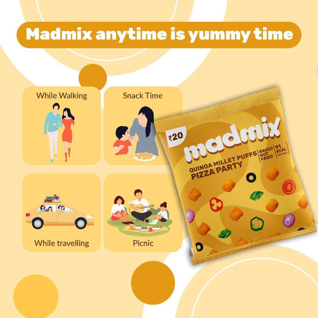 Madmix Quinoa Millet Puffs Pizza Party | Baked, Gluten-Free | 10 x 20 g