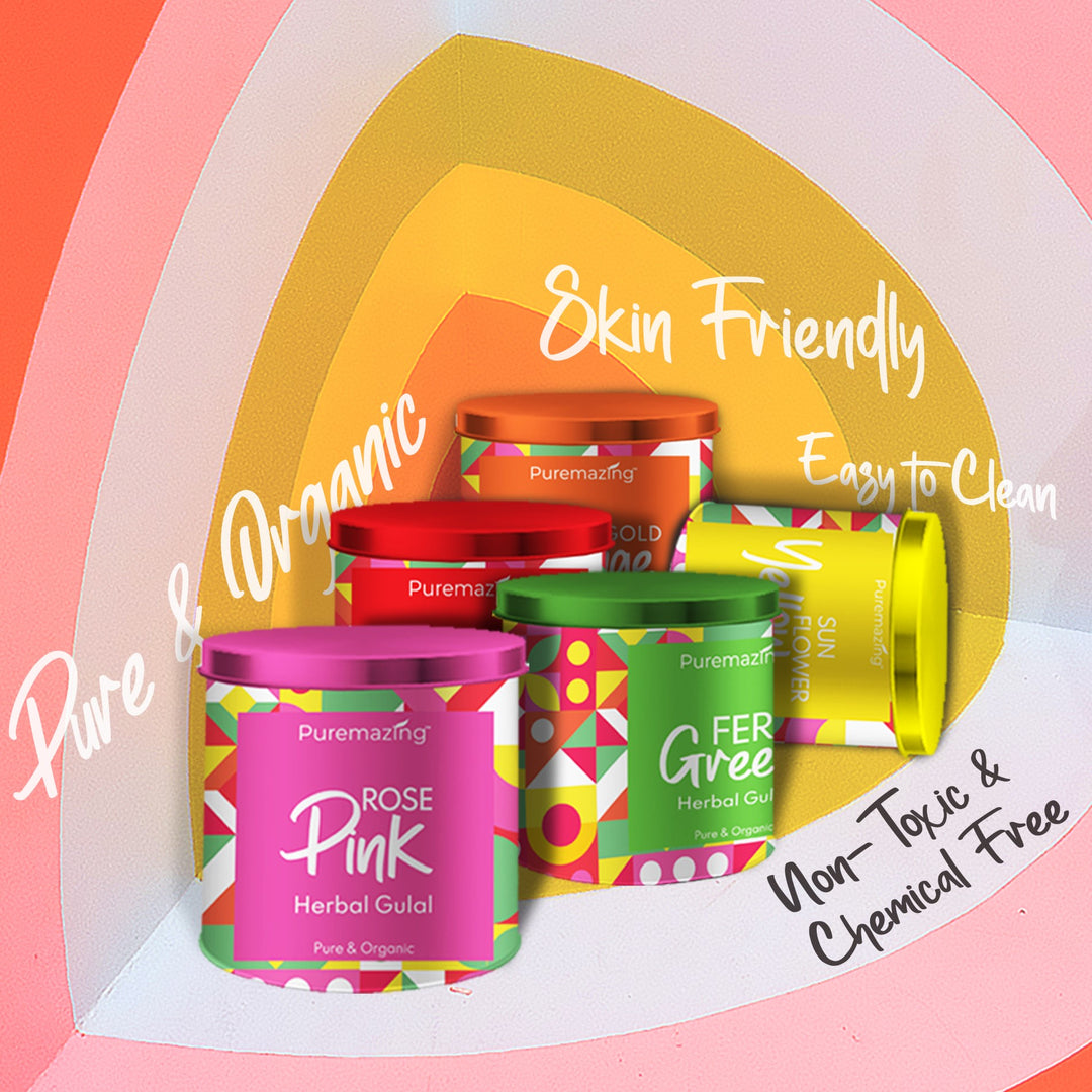 Imvelo Puremazing by Imvelo Organic Holi Colour - Scented Herbal Gulal Colour with Flower Petals, Washable & Skin Safe Holi Colors Powder, Holi ke Rang - Natural Holi Gulal Pack of 5 (80gm Each, Multi)