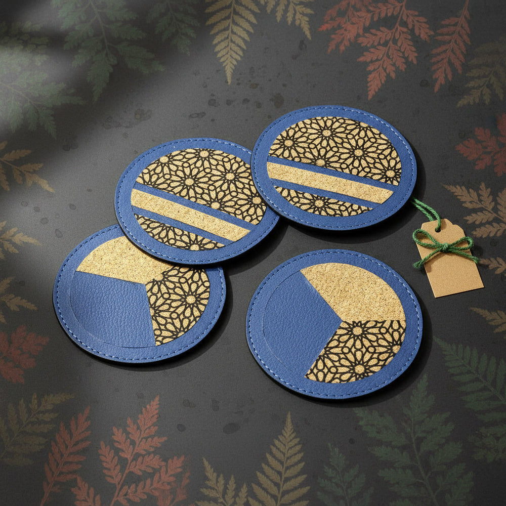 Green Hermitage Vegan Leather Coasters Set - Blue
