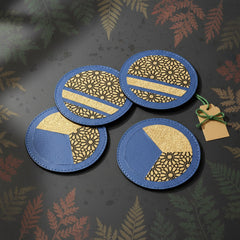 Green Hermitage Vegan Leather Coasters Set - Blue