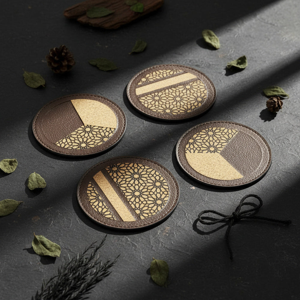 Green Hermitage Vegan Leather Coasters Set - Maroon