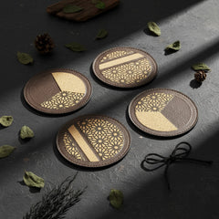Green Hermitage Vegan Leather Coasters Set - Maroon