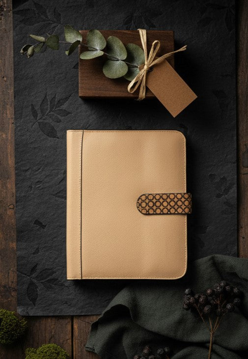 Green Hermitage Vegan Leather Diary & Pen Set - Almond