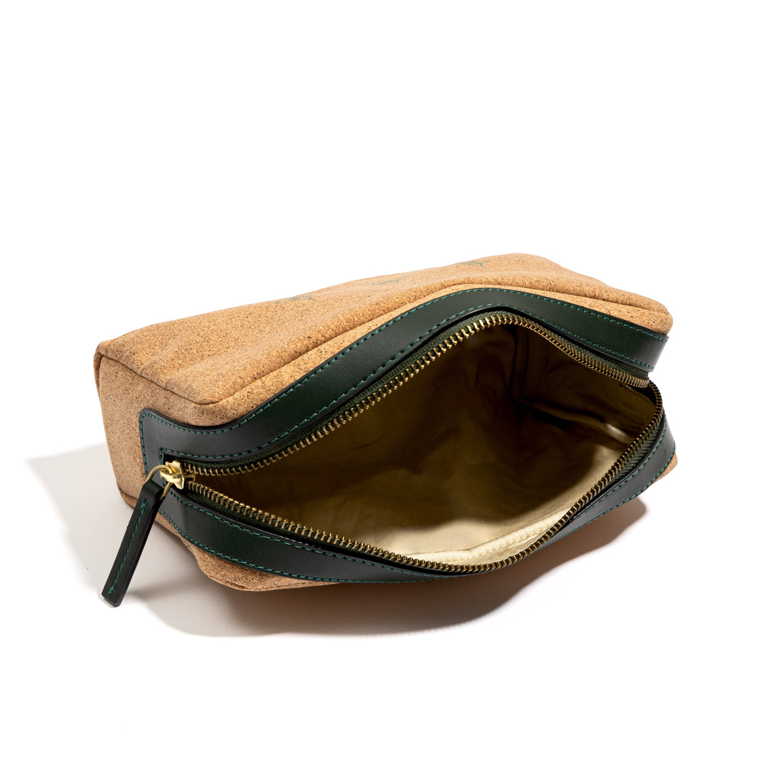 Open plant leather vanity pouch with zipper from the Basil Holiday Travel Set by Green Hermitage