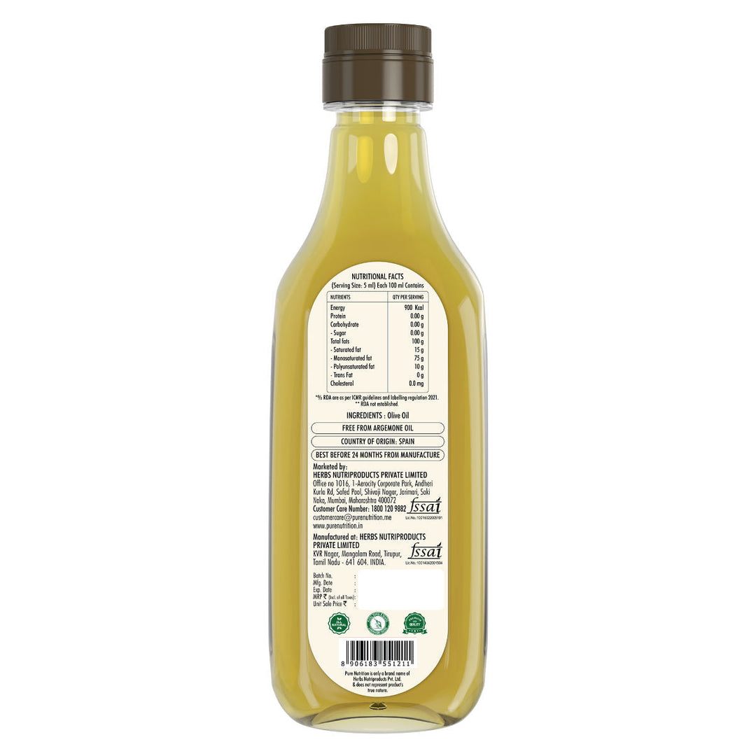 Pure Nutrition Extra Light Olive Oil -  Ideal for Cooking, Salads, Skin & Hair
