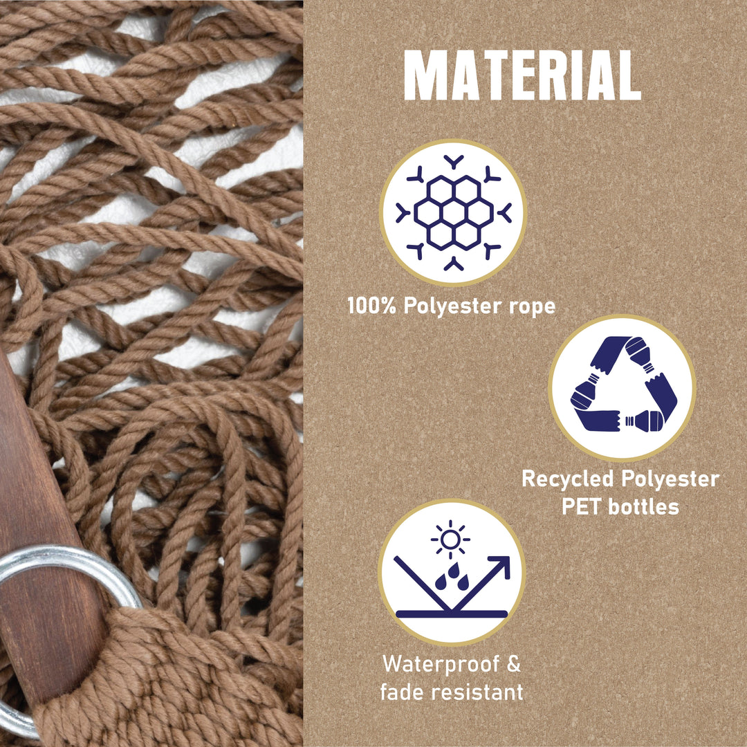 Slack Jack Polyester Rope Hammock for Single Person | Jhula for Adults & Kids with Hardwood Spreader Bars, Swing for Home Decor, Balcony, Patio, Garden | Includes Free Hanging Accessory