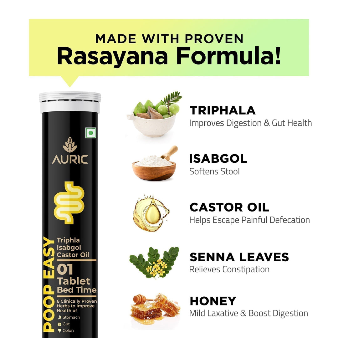 Auric Poop Easy Effervescent Tablet | Promoted Healthy Gut, Relieve Constipation, Cleanses Colon | An Ayurvedic Pure Natural Laxative