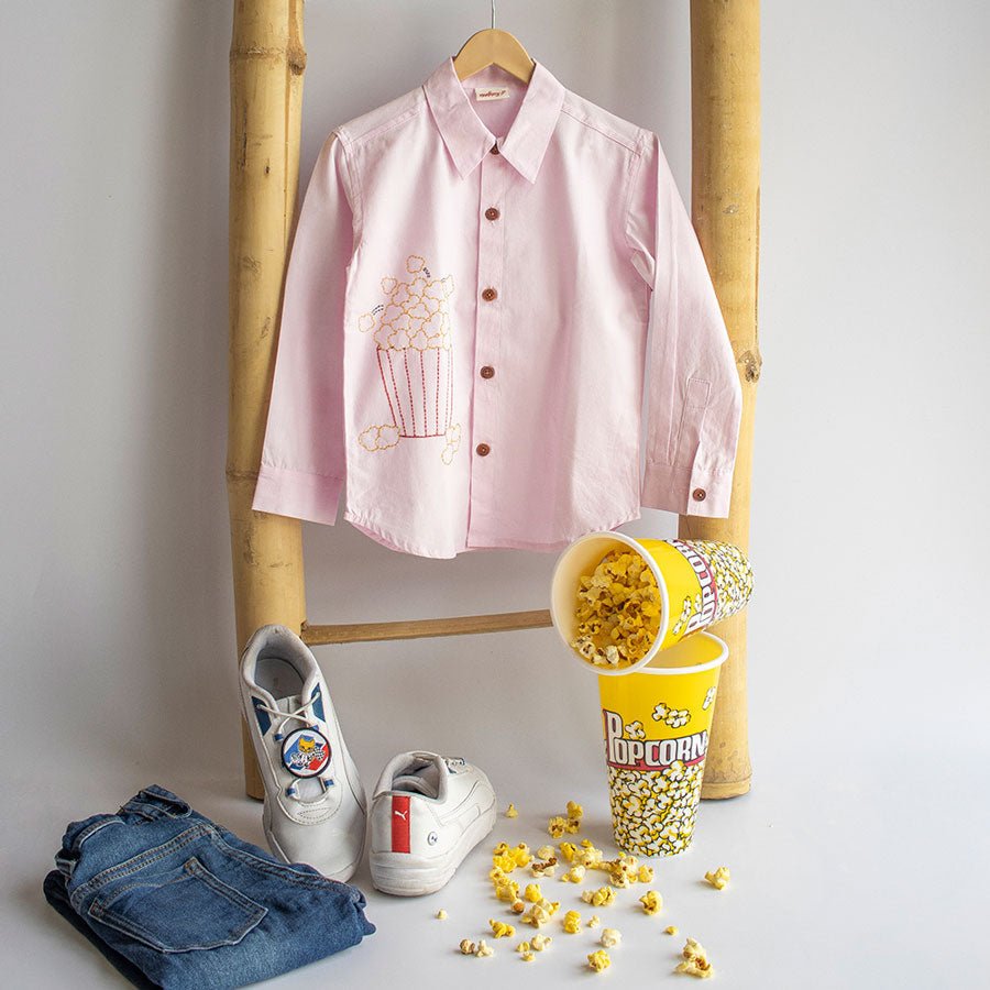 Popcorn Embroidered Unisex Shirt - Light Pink - Suspire