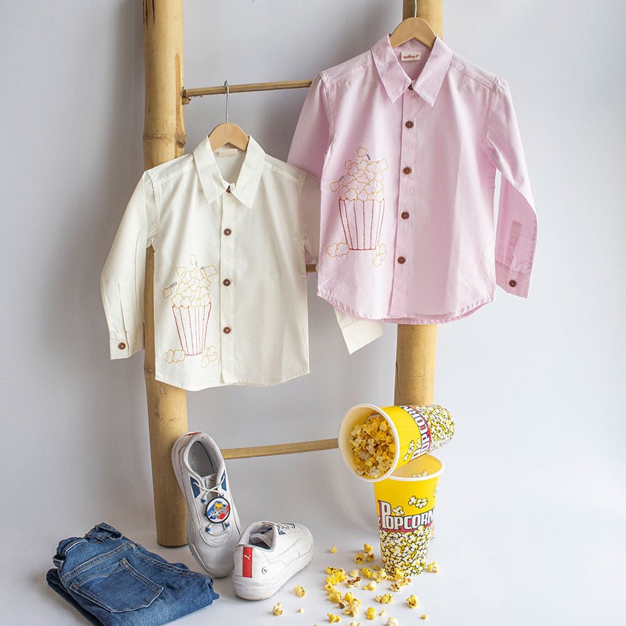 Popcorn Embroidered Unisex Shirt - Light Pink - Suspire
