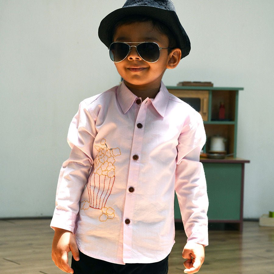 Popcorn Embroidered Unisex Shirt - Light Pink - Suspire