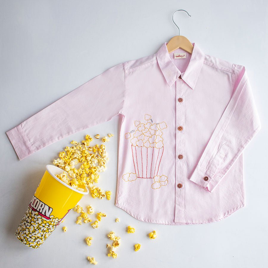 Popcorn Embroidered Unisex Shirt - Light Pink - Suspire