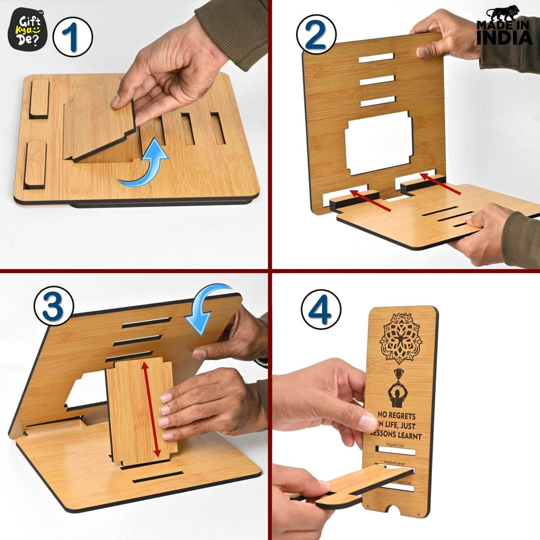Gift Kya De 3 Level Portable Laptop Stand with Portable Mobile Holder Combo | Work From Home | Corporate Gifts