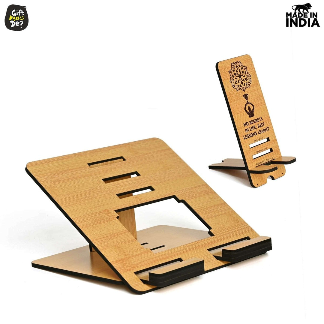 Gift Kya De 3 Level Portable Laptop Stand with Portable Mobile Holder Combo | Work From Home | Corporate Gifts