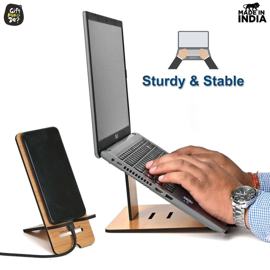 Gift Kya De 3 Level Portable Laptop Stand with Portable Mobile Holder Combo | Work From Home | Corporate Gifts