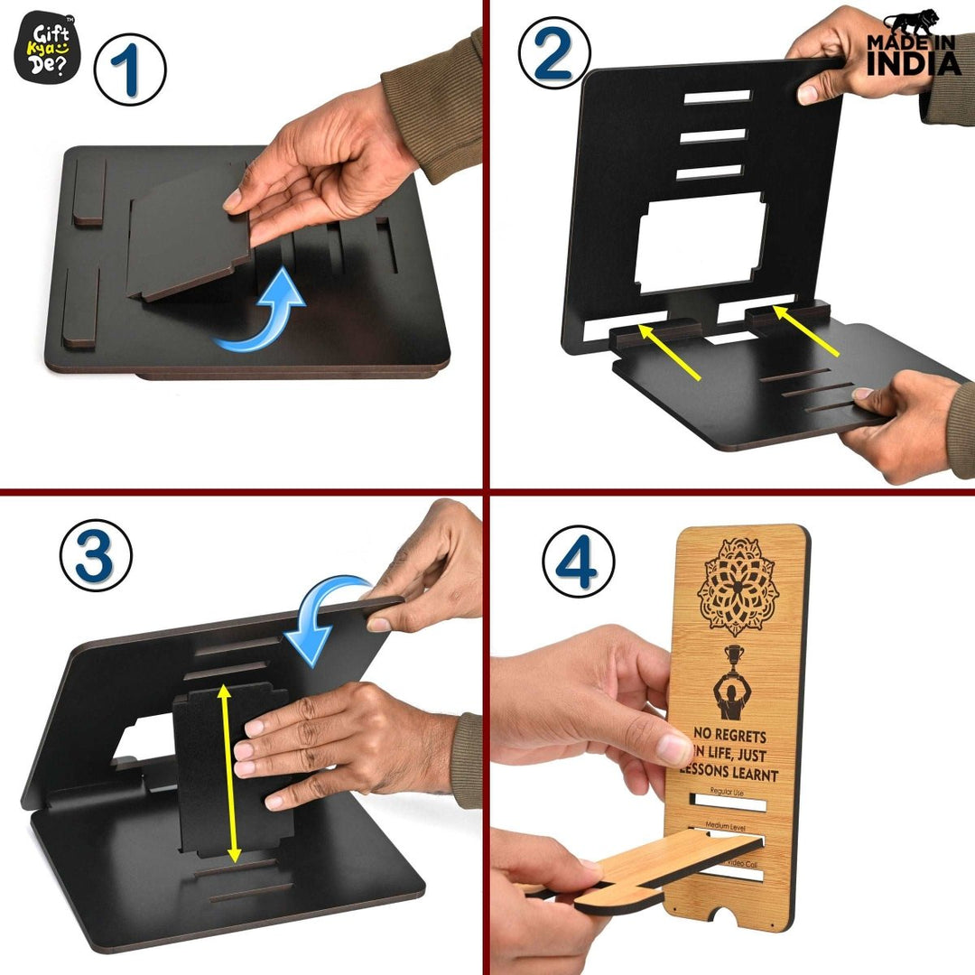 Gift Kya De 3 Level Portable Laptop Stand with Portable Mobile Holder Combo | Work From Home | Corporate Gifts