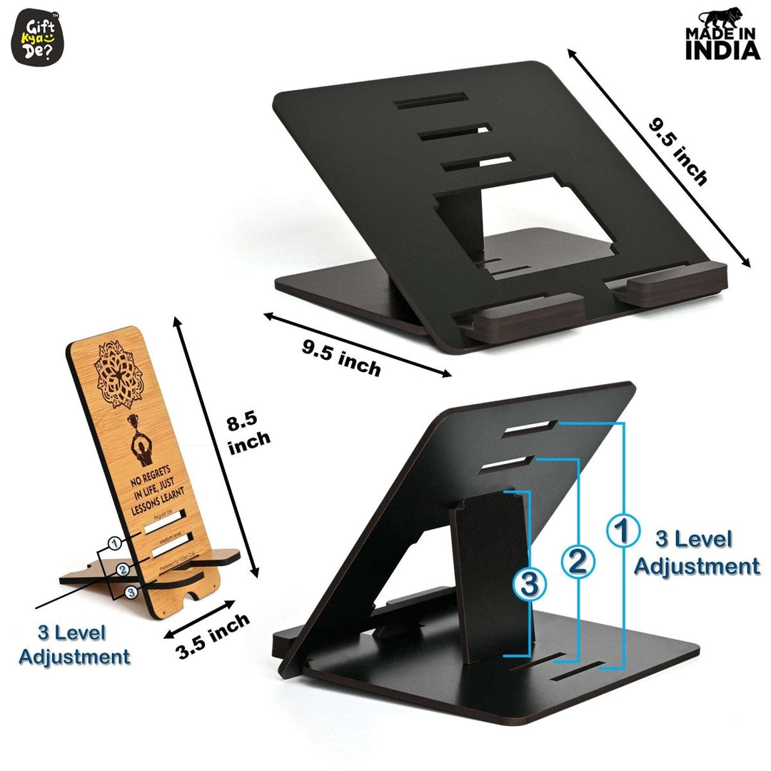 Gift Kya De 3 Level Portable Laptop Stand with Portable Mobile Holder Combo | Work From Home | Corporate Gifts