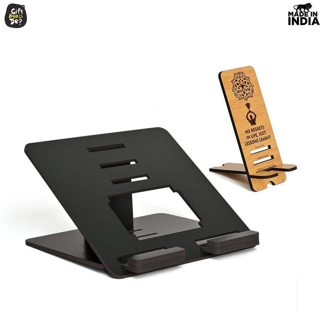 Gift Kya De 3 Level Portable Laptop Stand with Portable Mobile Holder Combo | Work From Home | Corporate Gifts