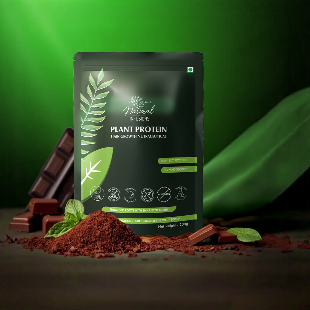 Natural Infusions Hair Growth Plant Protein Powder | Vegan Biotin Supplement for Stronger Hair | Chocolate Flavor, Soy-Free, 200g
