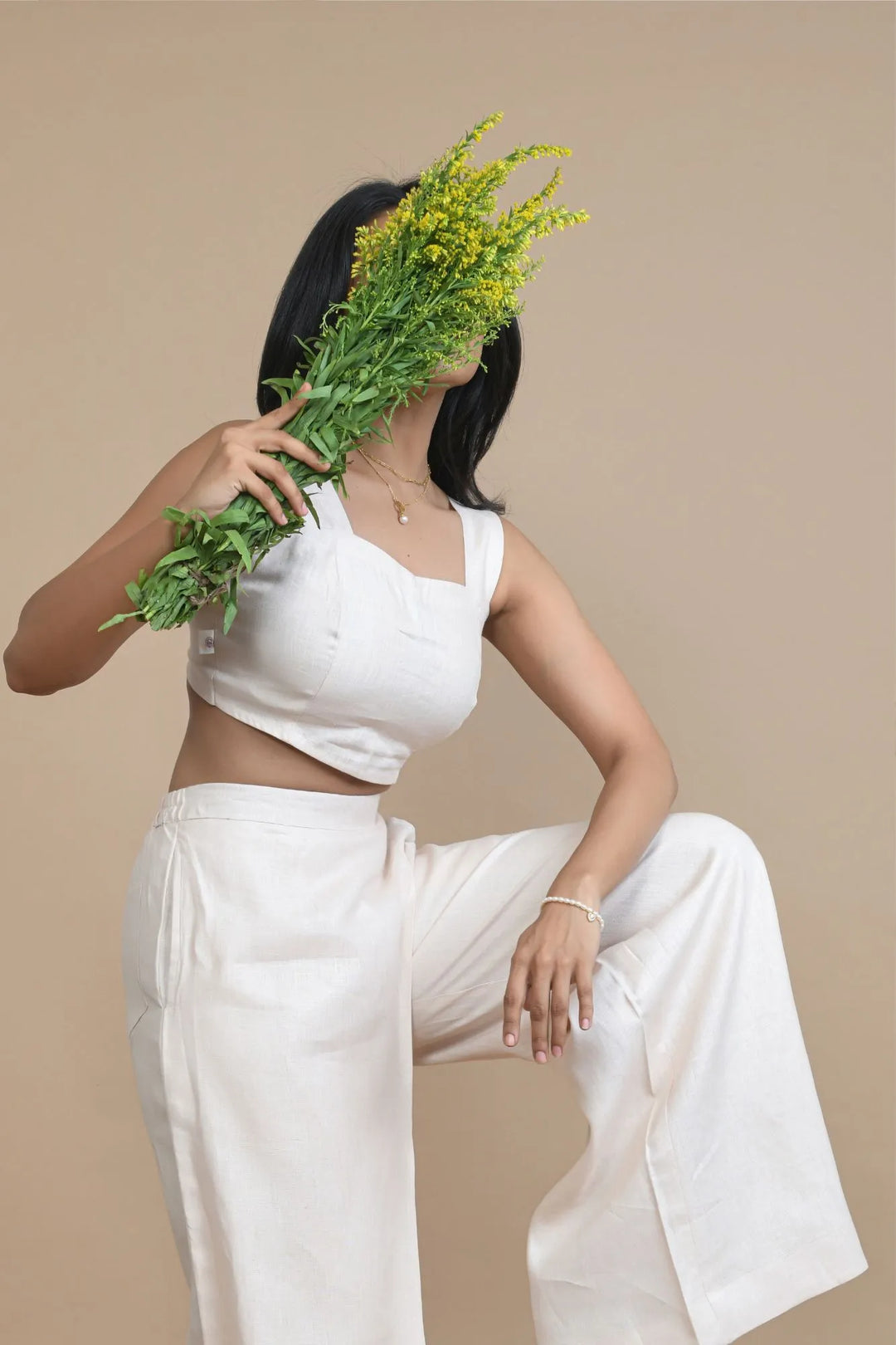 Pravaah Comfortable Hemp Crop Top with Elastic Band | Peach