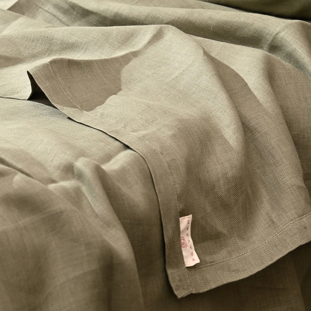 Pravaah King Size Olive Green Hemp Bedsheet Set - Bugyal