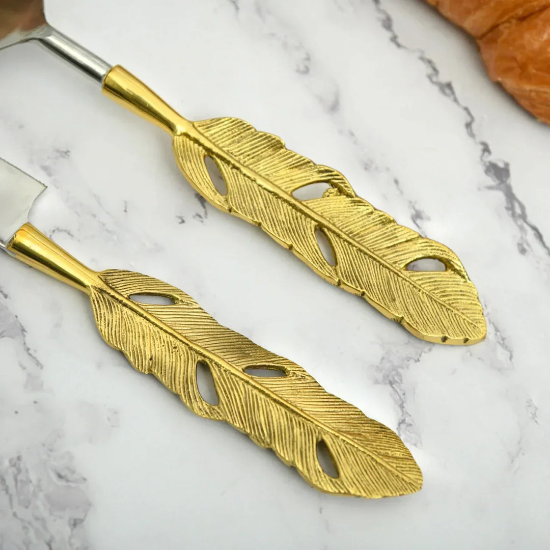 Pravaah Punkh Cake and Knife Server Set |- Feather Handle