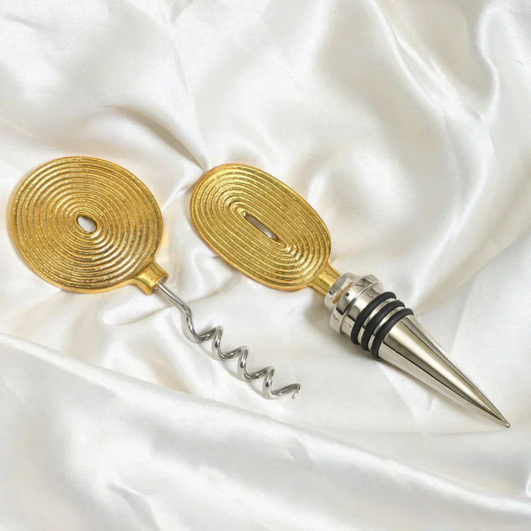 Pravaah Ekaantrik Brass Wine Cork and Opener Set
