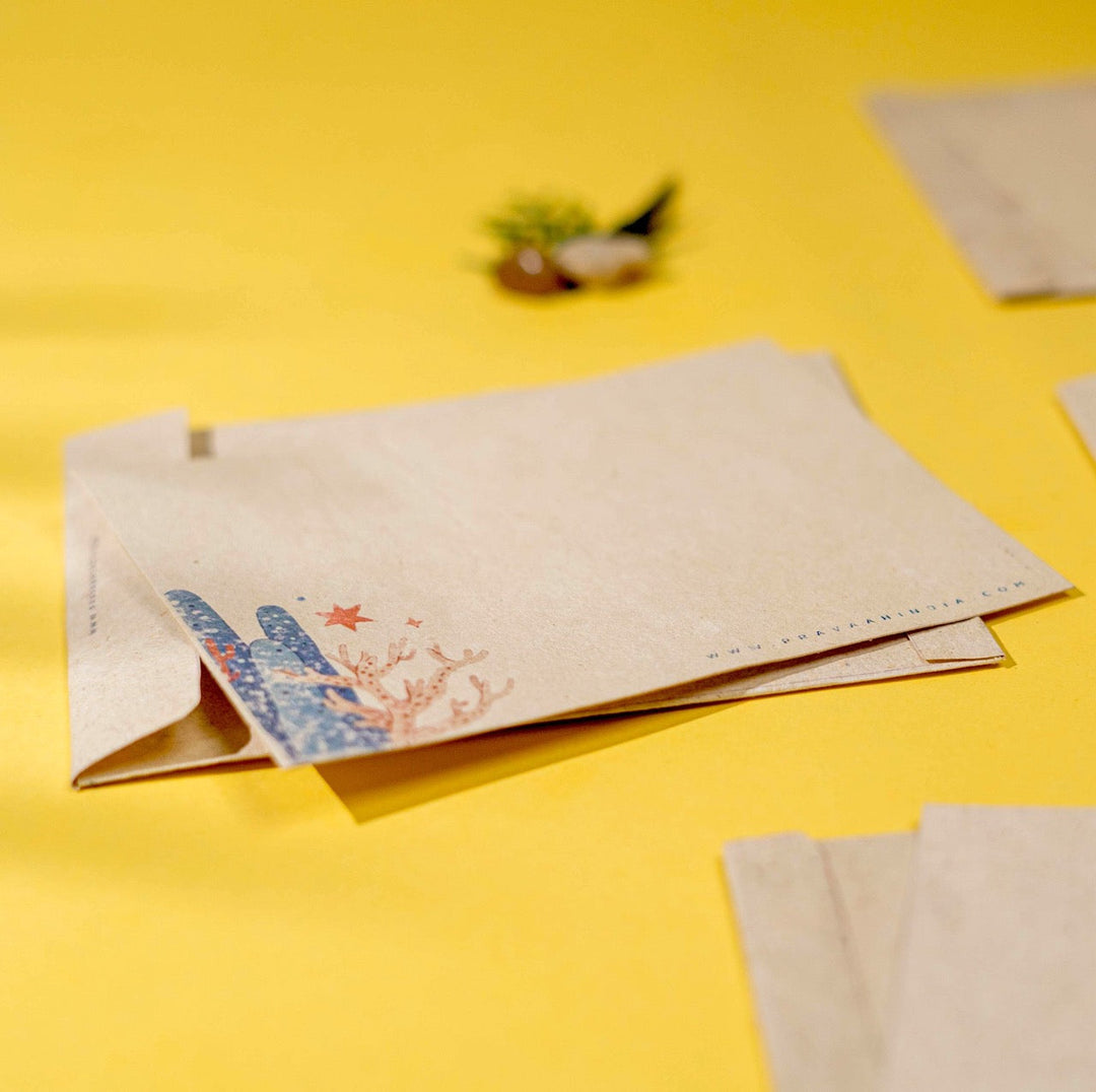 Pravaah Samudra Hemp Paper Note Cards | Set of 5 Notecards and Envelopes