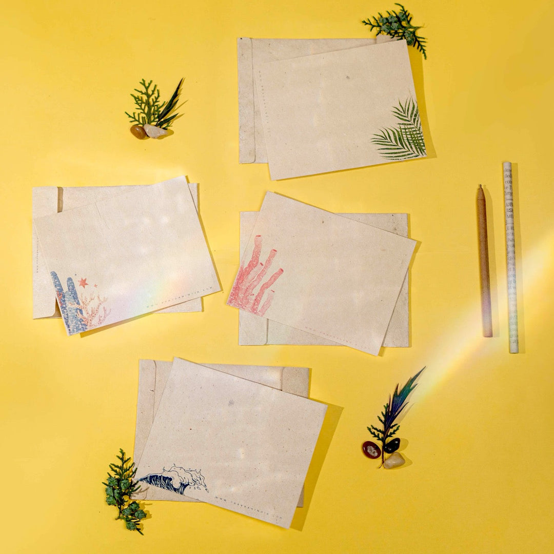Pravaah Samudra Hemp Paper Note Cards | Set of 5 Notecards and Envelopes