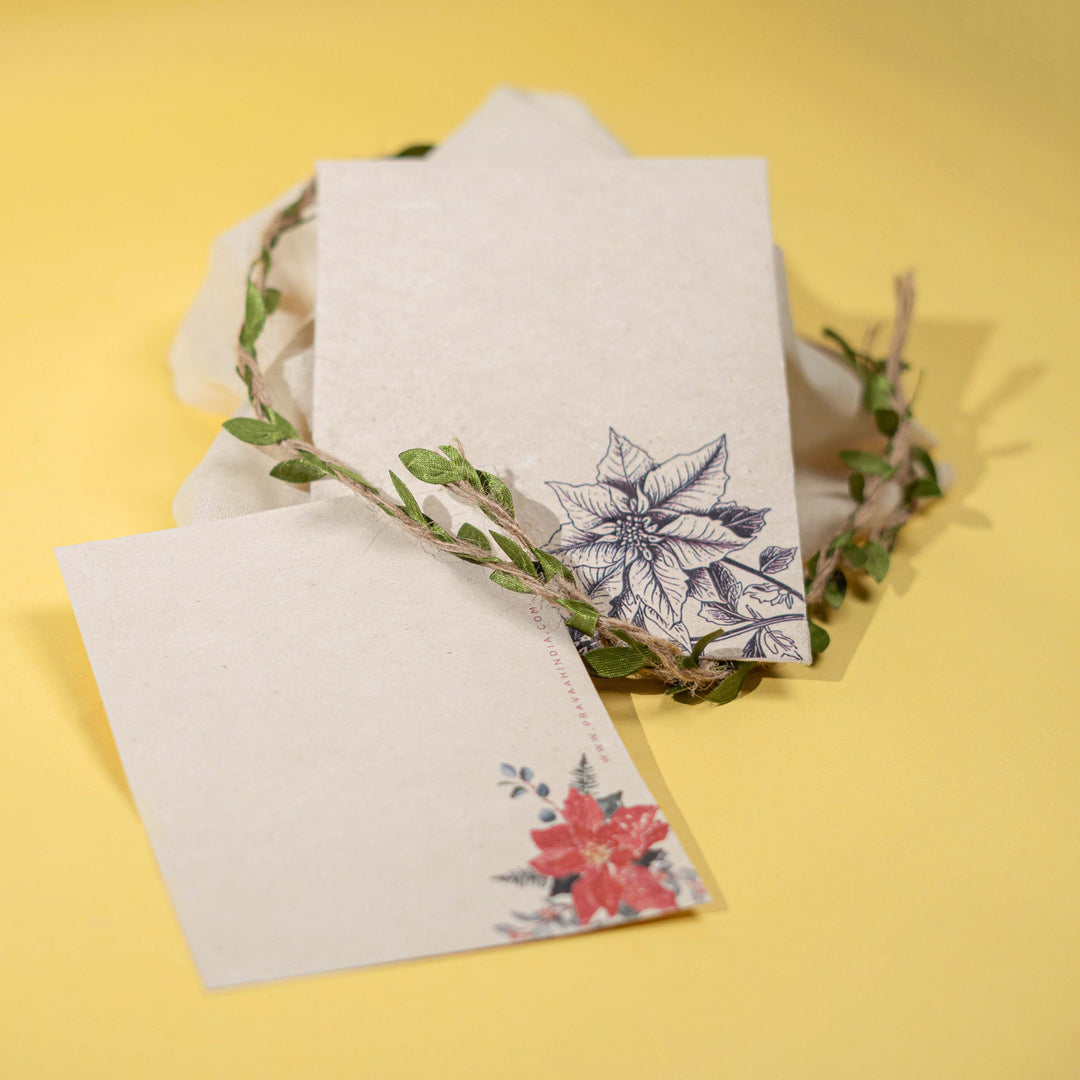 Pravaah Pushp Hemp Paper Note Cards | Set of 5 Notecards and Envelopes