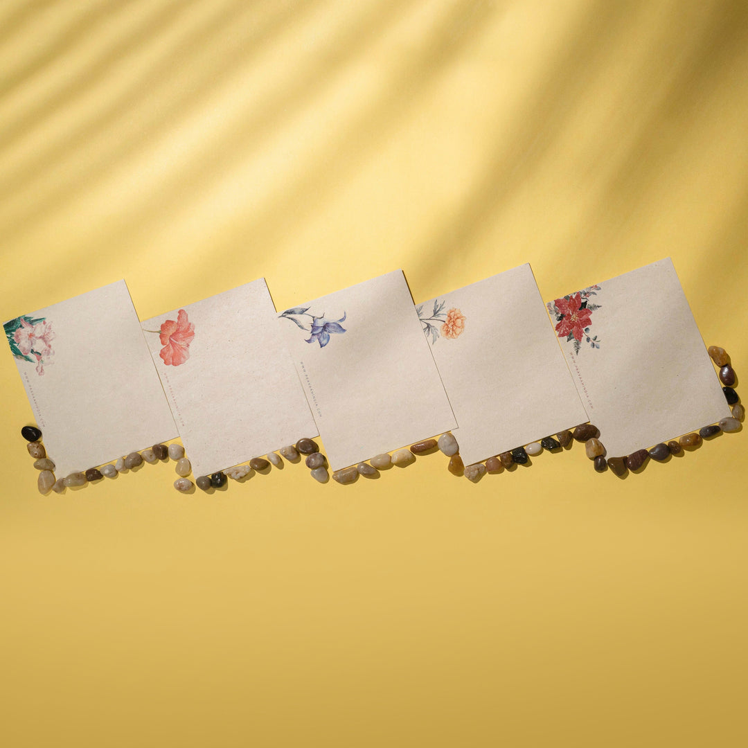 Pravaah Pushp Hemp Paper Note Cards | Set of 5 Notecards and Envelopes