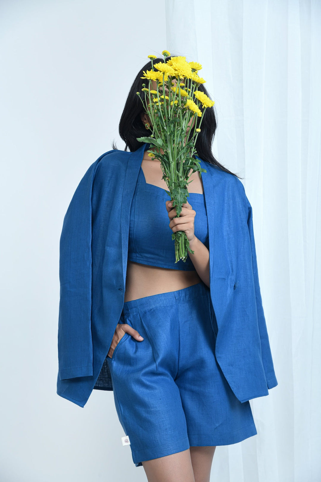 Pravaah Pure Hemp Crop Blazer | Lightweight | Office wear | Blueberry