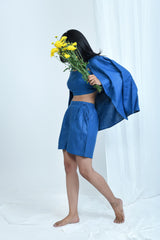 Pravaah Pure Hemp Crop Blazer | Lightweight | Office wear | Blueberry