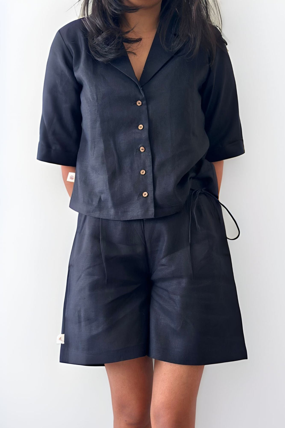 Pravaah Casual Hemp Shorts with Side-Tying String | Truffle Black
