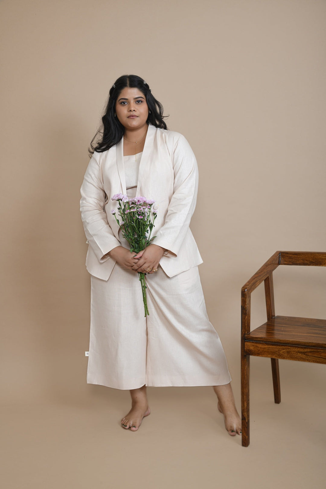 Pravaah Peach Breezy Wide leg Pants | Hemp Fabric