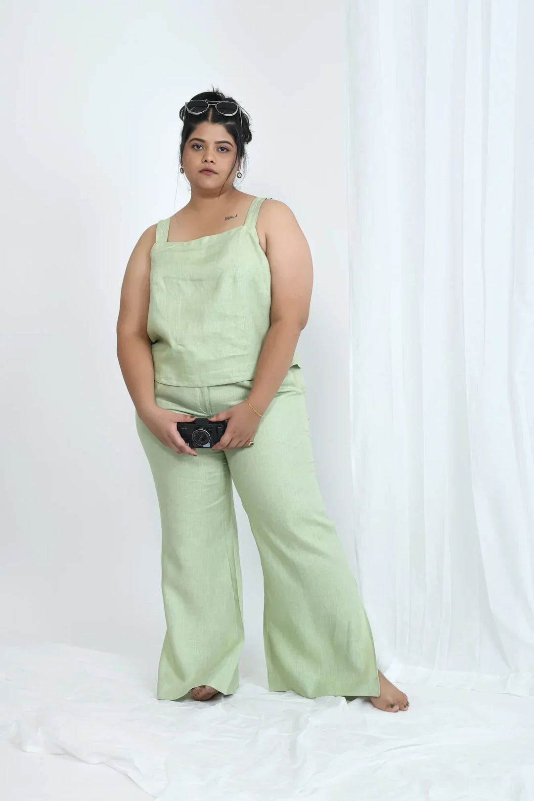 Pravaah Breathable Hemp Top with Adjustable Sleeves | Pistachio