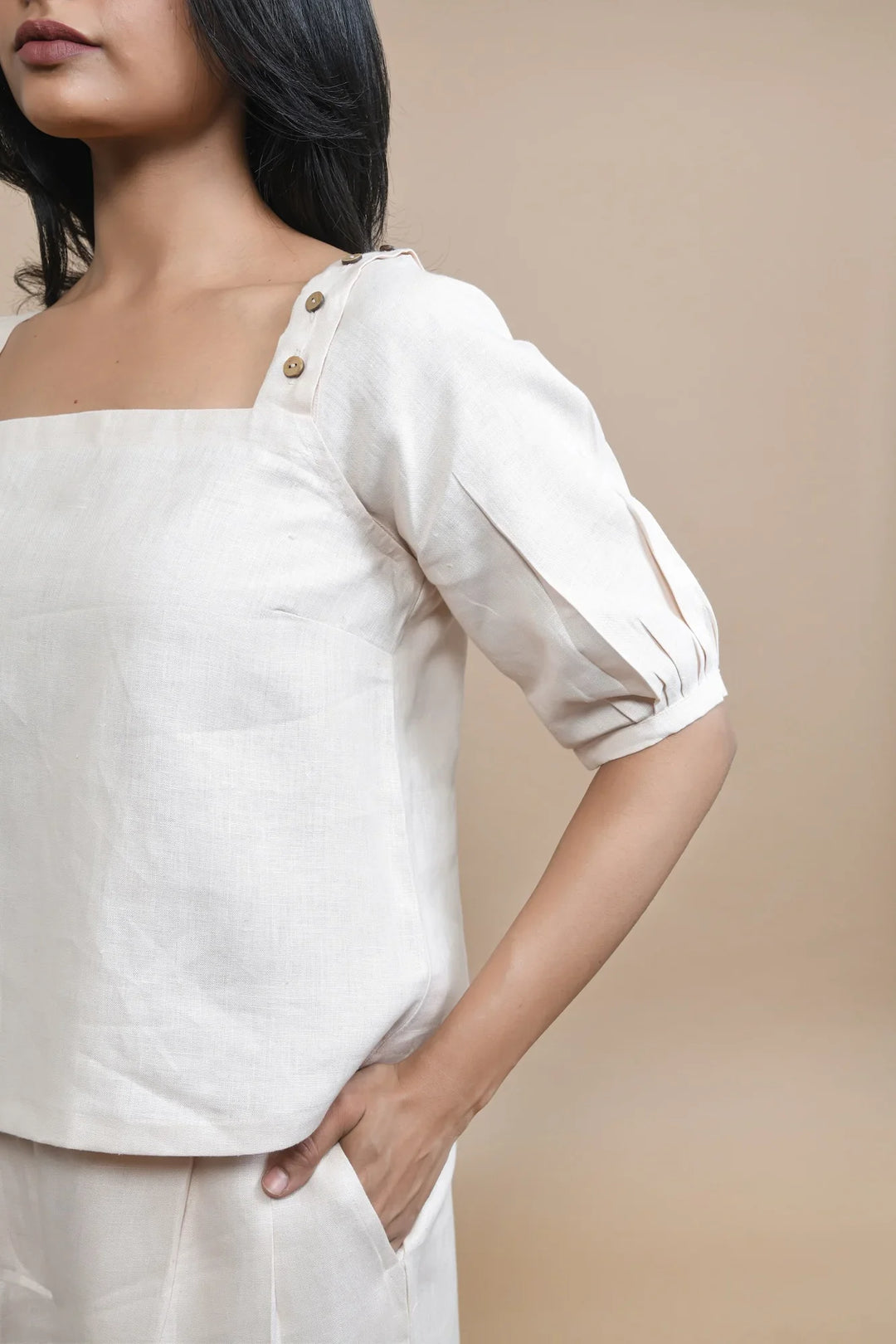 Pravaah Detachable Sleeve Hemp Top | Multi-functional fashion | Peach